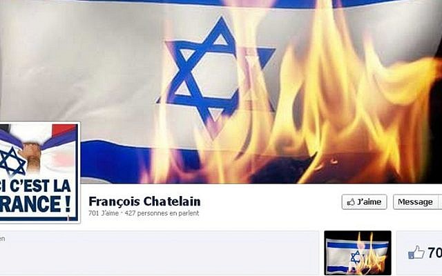 Screen cap of suspended French National Front party candidate Francois Chatelain's Facebook page, September 4, 2013 (photo credit: Francois Chatelain/Facebook)