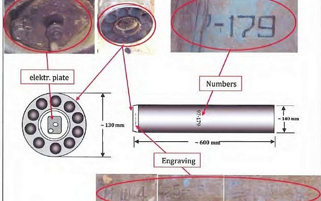 An image taken from a United Nations chemical weapons report released Monday showing munitions used in an alleged sarin gas attack in Syria (photo credit: screen capture, Scribd.com)