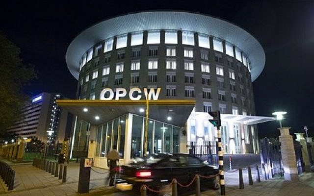 The headquarters of the Organization for the Prohibition of Chemical Weapons (OPCW) in The Hague, Netherlands (photo credit: AP/Peter Dejong)