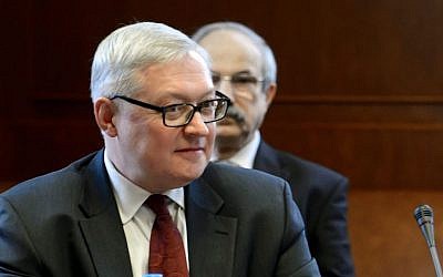 Russian Deputy Foreign Minister Sergei Ryabkov looks on at the start of two days of closed-door nuclear talks in Geneva, October, 2013. (AP/Fabrice Coffrini)