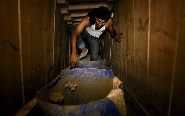 A smuggling tunnel between Gaza and Egypt (photo credit: Hatem Moussa/AP)