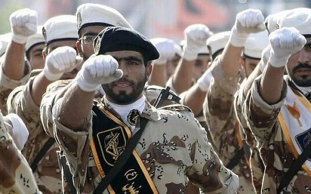 Illustrative photo of Iranian Revolutionary Guards (@MidEastNews_Eng via Twitter/File)