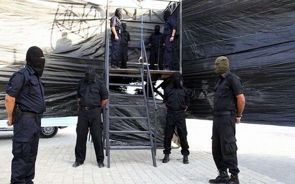 This photograph released by the Gaza Strip Interior Ministry purports to show a gallows prepared for the execution of Hani Abu Aliyan, a 28-year-old convicted of killing two people, in the Gaza Strip, Wednesday, Oct. 2, 2013. (AP/Gaza Interior Ministry)