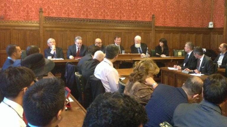 Jack Straw (far left) and Einat Wilf (far right) pictured at last week's Round Table Global Diplomatic Forum at the House of Commons (photo credit: Courtesy)
