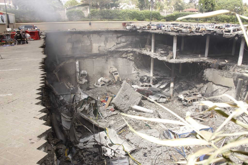 The remains of cars and other debris at the Westgate mall in Nairobi, Kenya, following an attack by Islamic militants, on September 26, 2013 (photo credit: JTA/Kenyan Presidential Press Service/via Getty Images)