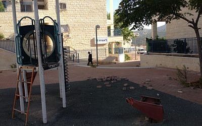 A derelict playground in Beit Shemesh, October 22, 2013. (photo credit: Times of Israel/Mitch Ginsburg)