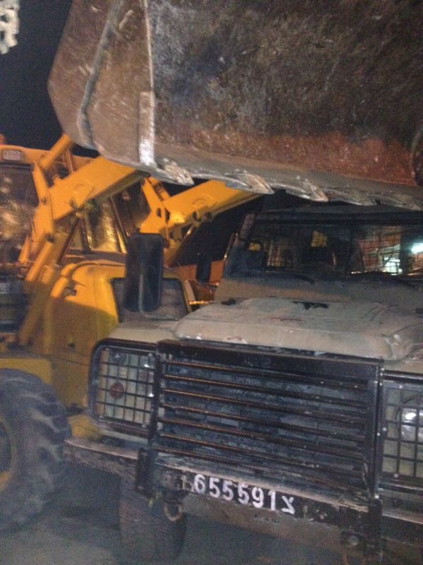 The tractor used in the suspected attack in the Rama IDF base north of Jerusalem October 17, 2013. (Photo credit: IDF Spokesperson's Office)