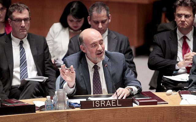 Ron Prosor, permanent representative of Israel to the UN, addresses the Security Council. (photo credit: United Nations)