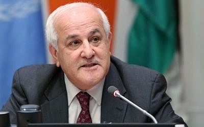 Riyad Mansour, Permanent Observer of the State of Palestine to the UN, addresses the November 25, 2013 meeting at the United Nations, New York. (photo credit: United Nations)