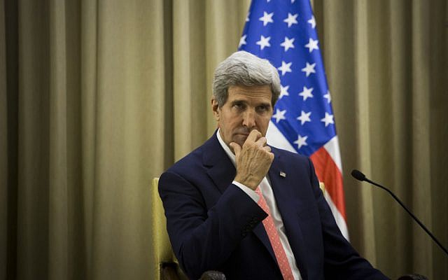 US Secretary of State John Kerry during a meeting at at the President's Residence in Jerusalem on November 6, 2013 (photo credit: Yonatan Sindel/Flash90)