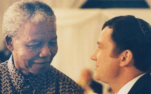 Nelson Mandela, left, and Yuli Edelstein meeting in 1996. (photo credit: Courtesy)