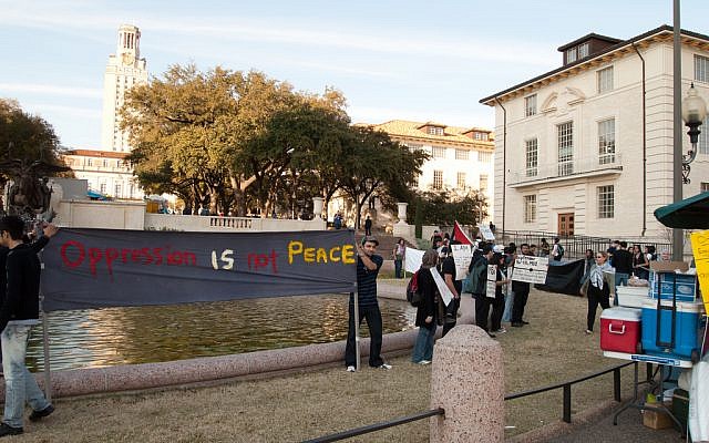 An anti-Israel protest at the University of Texas, Austin, in 2009. (photo credit: CC BY monad68, Flickr)
