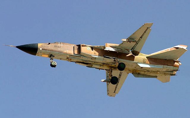 An Islamic Republic of Iran Air Force Su-24MK fighter aircraft (photo credit: CC BY-SA, Shahram Sharifi/Wikimedia)