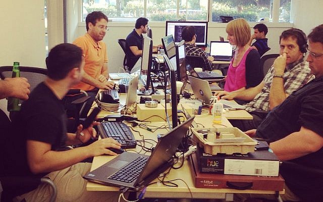 Israeli start-up entrepreneurs at work at UpWest Lab's Silicon Valley facility (Photo credit: Courtesy)
