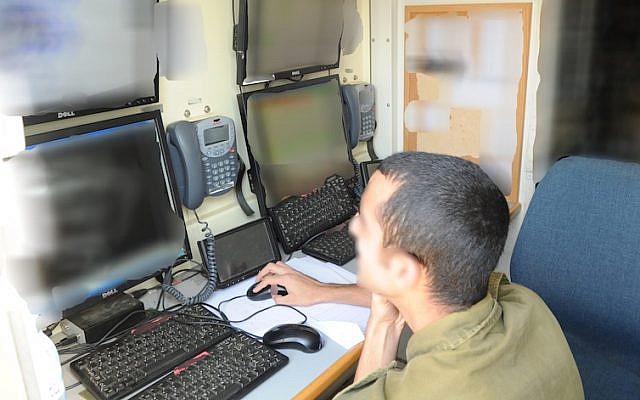 An IDF C4I Corps soldier monitors for hacker activity (Photo credit: Courtesy)