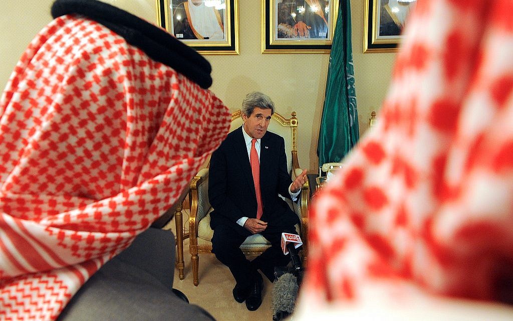 John Kerry meeting in Saudi Arabia, Sunday, January 5 2014. (photo credit: US State Department)
