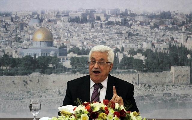 Palestinian Authority President Mahmoud Abbas speaks during a meeting at his compound in the West Bank city of Ramallah, Saturday, January 11, 2014 (photo credit: Flash90/Issam Rimawi)
