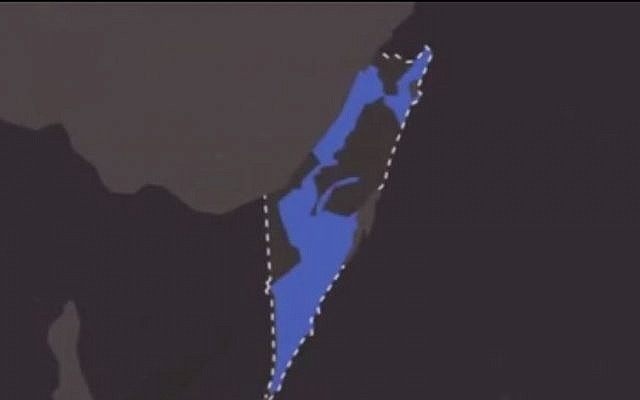 A map of Israel as it appeared in the in BBC 3 show 'The Revolution Will Be Televised' (screen capture: YouTube/Ogeezus)