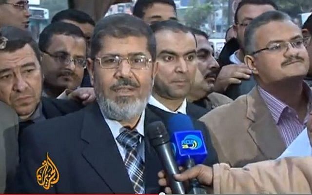 Former Egyptian president Mohammed Morsi. (screen capture:YouTube/Al Jazeera English)