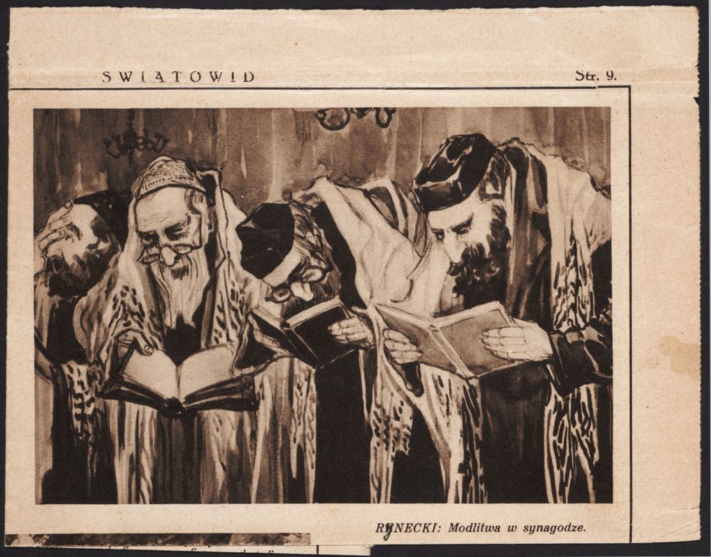 'Modlitwa w synagodze.' Whereabouts of the original painting are unknown (Photo Courtesy of the Thomas Fisher Rare Book Library, University of Toronto) 