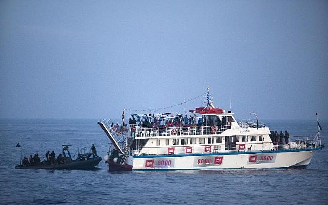 The navy intercepts a Gaza-bound aid flotilla in the Mediterranean Sea on May 31, 2010. (photo credit: AFP/Uriel Sinai/File/Pool)
