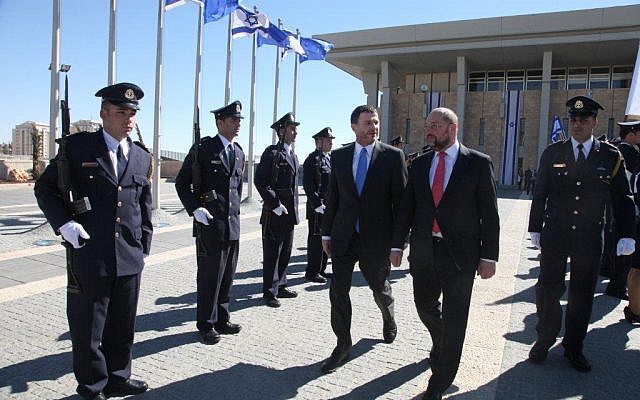 EU Parliament President Martin Schulz at the Knesset, Wednesday, February 12, 2014. (photo credit: Knesset Spokesperson's Office)