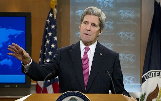 John Kerry speaking to the press Thursday, February 27, 2014. (photo credit: AP/Jose Luis Magana)