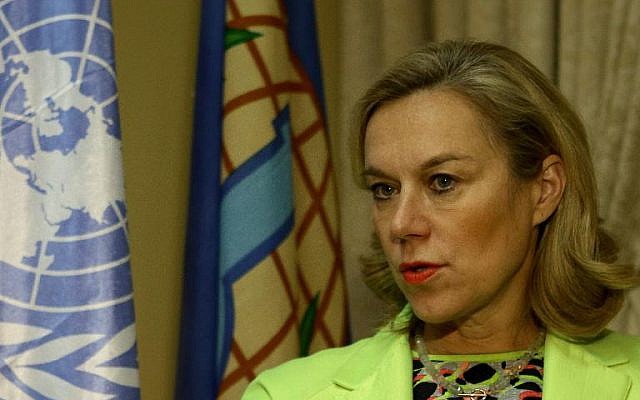 Sigrid Kaag, then head of the joint Organisation for the Prohibition of Chemical Weapons (OPCW)-United Nations mission for the destruction of Syria's chemical weapons,  in Damascus on February 11, 2014 . (AFP Louai Beshara)