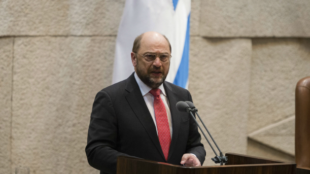 President of the European Parliament Martin Schulz adressess the Israeli parliament in Jerusalem on February 12, 2014. (photo credit: Flash 90)
