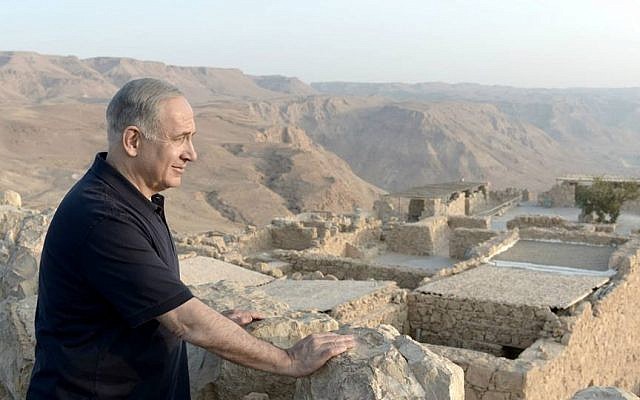 Prime Minister Benjamin Netanyahu visits Masada with producer Peter Greenberg during a whistle-stop 'Royal Tour' of Israel. (photo credit: Kobi Gideon/Government Press Office)