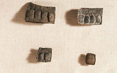 Tefillin cases from Qumran (photo credit: Clara Amit via Israel Antiquities Authority)