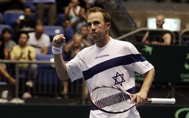 File: Israel's Dudi Sela during a Davis Cup match. (Uri Lenz/Flash90)