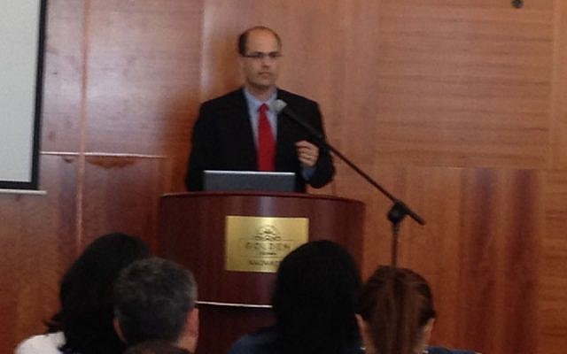 Chief Scientist Avi Hasson speaks at a Nazareth high-tech event (Photo credit: Courtesy)