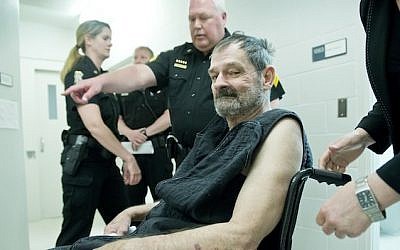 Frazier Glenn Miller, Jr. appears at his arraignment on capital murder and first-degree murder charges on April 15, 2014 in New Century, Kansas. (photo credit: David Eulitt-Pool/Getty Images/JTA)