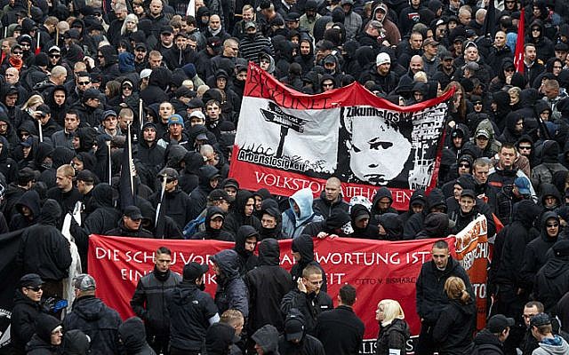 Illustrative: A neo-Nazi demonstration in Leipzig, Germany. (CC BY-SA Herder3, Wikimedia Commons)