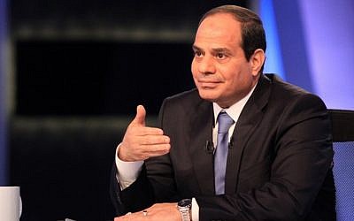 Egypt's ex-army chief and leading presidential candidate Abdel Fattah el-Sissi gives his first television interview since announcing his candidacy in Cairo on May 4, 2014. (photo credit: AFP/STR)