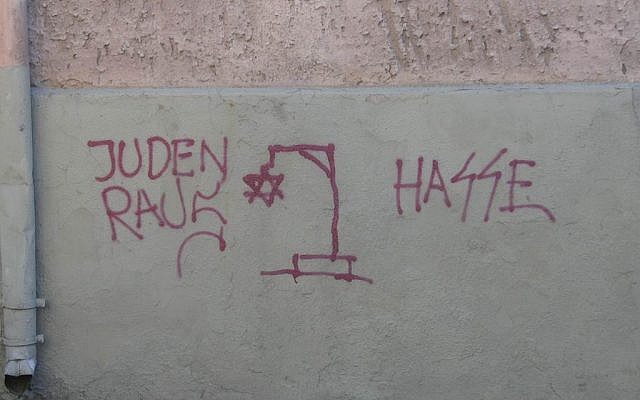 Illustrative photo of anti-Semitic graffiti in Europe (CC BY-SA Beny Shlevich/Flickr)