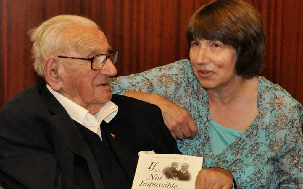 Sir Nicholas Winton with his daughter Barbara Winton. He holds her new biography of him titled, 'If It's Not Impossible.' (Courtesy of Barbara Winton)