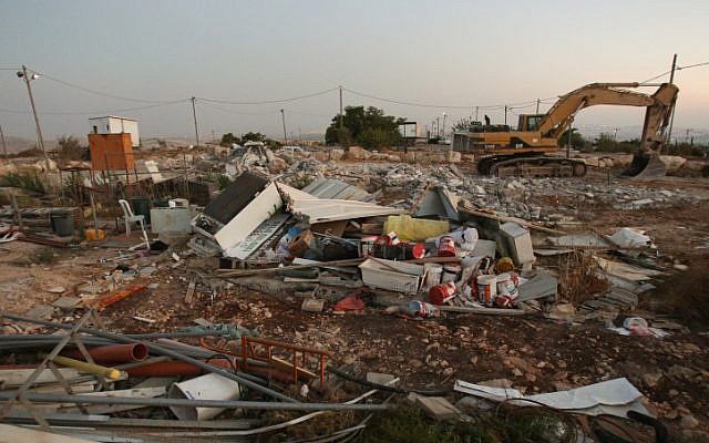 File: Destroyed buildings at the illegal outpost of Migron on September 12, 2012. (Oren Nahshon/Flash90)