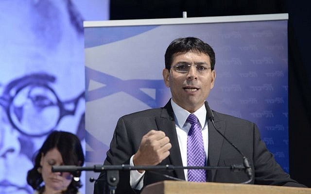 Deputy Defense Minister Danny Danon speaks at the 4th Likud Party conference at the Tel Aviv Fairgrounds, May 7, 2014. (Tomer Neuberg/Flash90)