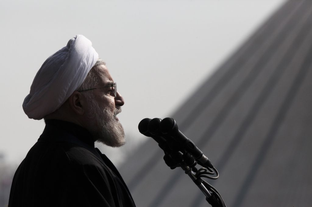 In this Tuesday, February 11, 2014 file photo, Iranian President Hassan Rouhani, delivers a speech during an annual rally commemorating anniversary of the 1979 Islamic revolution, at the Azadi 'Freedom' Square in Tehran, Iran.  (photo credit: AP/Vahid Salemi, File)