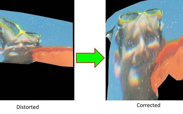 A 'raw,' uncorrected image taken underwater (L.) and the same image taken with the Technion's Stella Maris technology (Photo credit: Courtesy)