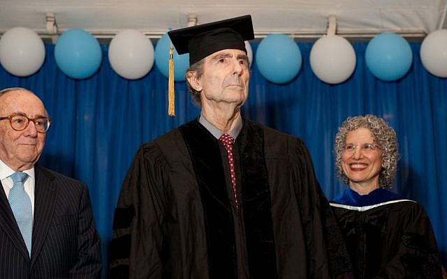Philip Roth receives an honorary doctorate at the Jewish Theological Seminary’s commencement in New York, May 22, 2014. (photo credit: JTA/Ellen Dubin Photography)
