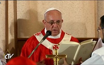 Francis reading the liturgy at Cenacle on Monday. (Screen capture: Vatican TV)