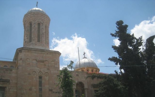 The Rumanian Orthodox Church in Jerusalem. The church's walls were spray painted with anti-Christian graffiti on May 9, 2014 in a suspected price tag attack. (Photo credit: Ilan Ben Zion/Times of Israel staff)