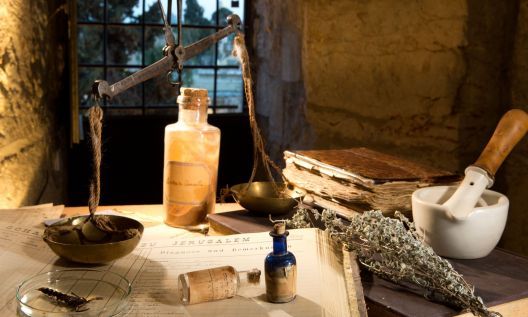 Some of the pharmaceutical artifacts gathered by curator Dr. Nirit Shalev-Khalifa for the Tower of David's medical exhibit (Courtesy Tower of David Museum)