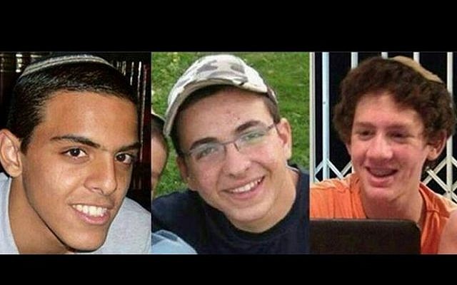 Eyal Yifrach, 19, Gilad Shaar, 16, and Naftali Fraenkel, 16, the three Israeli teenagers who were seized on June 12 and whose bodies were found on June 30. (photo credit: IDF/AP)