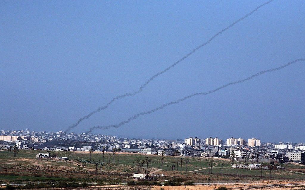 Rockets launched out of Gaza at a southern Israeli town. (photo credit: Yossi Zamir/Flash90/File)