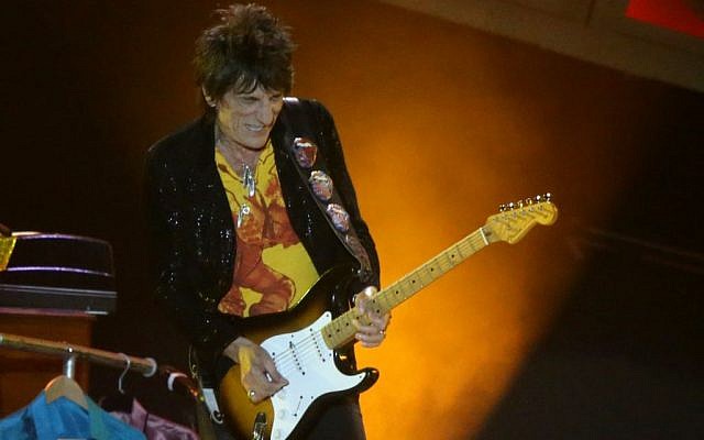 The Rolling Stones guitarist, Ronnie Wood, during the band's concert in Tel Aviv, Israel, on June 4, 2014. (Photo credit: Flash 90)