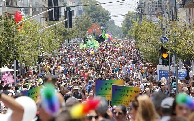 Thousands attend the annual Gay Pride parade in Tel Aviv, June 13, 2014. (photo credit: Yonatan Sindel/Flash90)